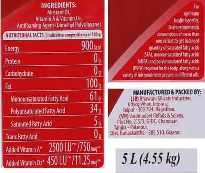 DHARA Kachi Ghani Mustard Oil Can (5 L) - Image 3